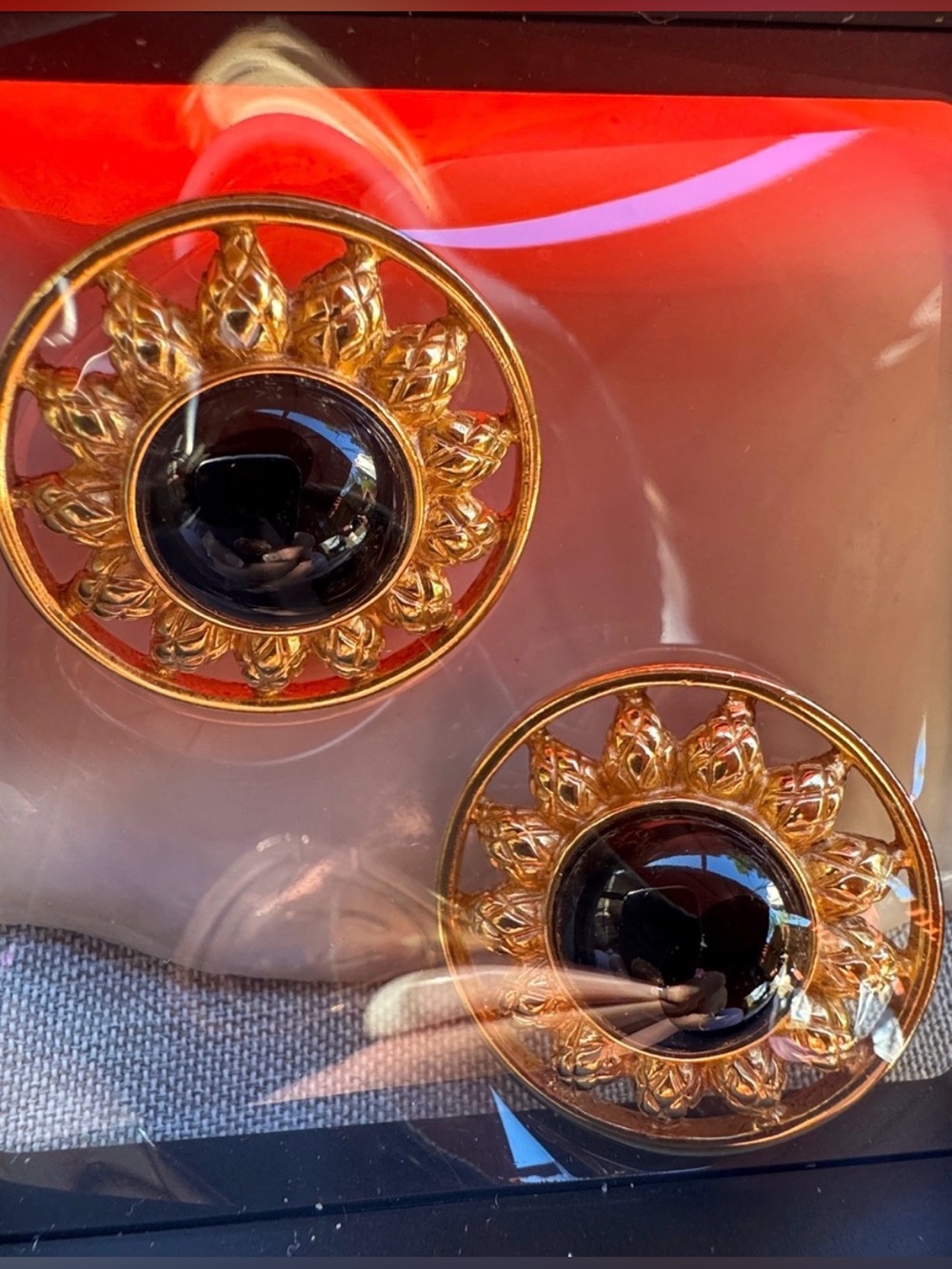 Final Price Fendi Gold Sunburst Pierced Vintage Earrings with Black Onyx - Picture 1 of 7